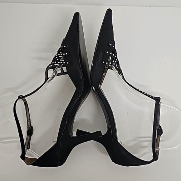Ann Marino Crystal Trim Pointed Toe Black High Heel Adjustable Ankle Strap 7.5M - Picture 6 of 13